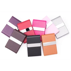 Customized PU Leather Business Card Holder Case Name Card Holder Slim Metal Pocket Card Holder with Magnetic Shut