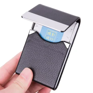 Customized PU Leather Business Card Holder Slim Magnetic Stainless Steel Pocket Name Card Case for Men and Women