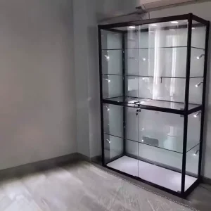 Customized Retail Store Aluminum Alloy Glass Sliding Door Display Showcase with LED Lighting for Smoke Shops
