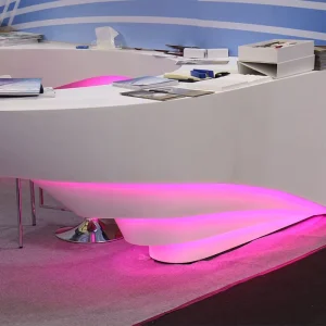 Customized Tall White Oval Reception Counter with LED Light and Solid Surface