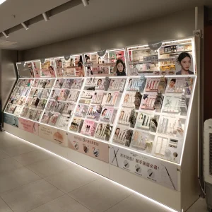Customized Wall-Mounted Cosmetic Display Cabinets with Racks and Shelves for Store Interior Design