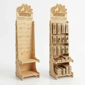 Customized Wooden Display Stand Freestanding Product Display Rack with Hooks From China Origin for Retail Shops & Boutiques