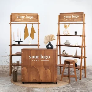 Customized Wooden Multi-Tier Display Stand and Retail Merchandising Rack for Coffee Shops and Supermarkets