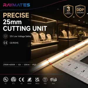 DC12V Flexible FCOB COB LED Light Strip 10W Custom Reel Length for Indoor Cabinet and Commercial Lighting