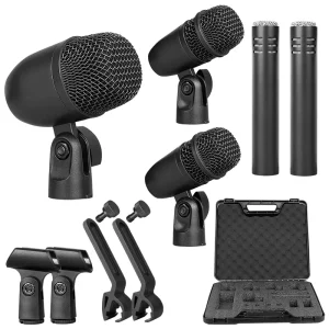 DM7 5 Piece Full Metal Dynamic Drum Microphone Kit Noise Cancelling XLR Connector for Kick Snare Tom Overhead Mics Stage Studio