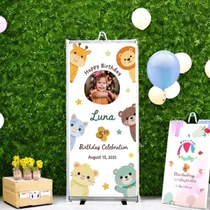 Decorative Roll-Up Banner Stand with High-Definition Printing for Birthday Events