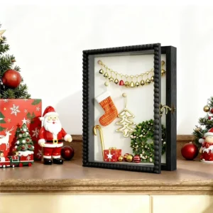 Deep Large Shadow Box Frame Display Case Wood Memory Box with Beaded Door for Pictures Medals and Memorabilia