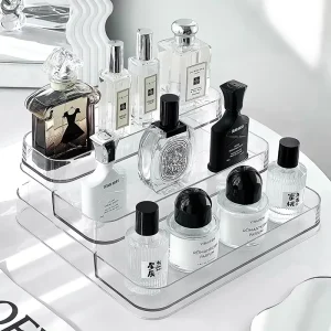 Desktop Three-Tier Transparent Acrylic Perfume and Cosmetic Display Stand