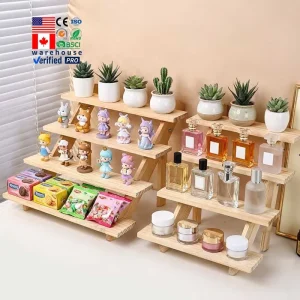 Detachable 4-Tier Solid Wood Countertop Display Stand for Perfume, Cosmetics, Cupcakes, and Desserts