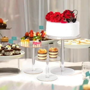 Detachable Three Piece Cake Stand Transparent Acrylic Dessert Display Rack Customizable Shelf Height Easy Assembly for Wedding