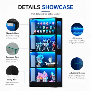 Display Cabinet Modern Vitrine Collector Storage Display Cabinet Glass Door Living Room Furniture Display Cabinet with Light