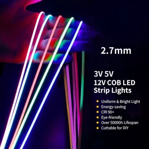 Dot-Free 5V COB 2.7mm 3mm Ultra-Thin LED Strip Light Smart 12V Multicolor Flex Strip High CRI Mini LED Tape Light CE