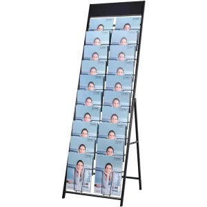 Double A4 Width 10 Layer Metal Brochure Holder Rack Magazine Flooring Display Stand for Trade Show and Public Areas