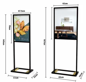Double-Pole Floor Display Sign Stand Black Aluminum Alloy Foldable Portable Poster Stand