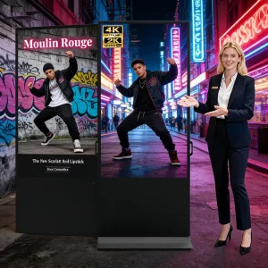 Double-Sided Indoor Digital Poster Kiosk IP43 Floor Stand High-Brightness Commercial Touchscreen Totem with SDK