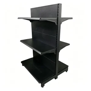 Double-Sided Perforated Back Panel Retail Shelving Supermarket Island Display Stand