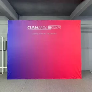 Durable 2.25*3.0m Aluminum Frame Portable Dye Sublimation Pop Up Display Stand CMYK Full Color Job Fair Exhibition