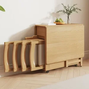 Echo Modern Design Solid Wood Folding Dining Table Multifunctional Movable Dining Table and Chair Combination Furniture