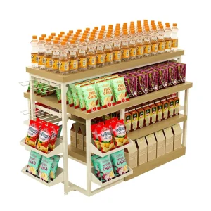 Eco-Friendly Heavy-Duty Tiered Wooden Metal Supermarket Display Rack