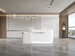 Eco-Friendly Oblong Wooden Reception Desk White Reception Counter for Hotel Mall School Hospital