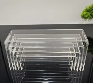 Eco-Friendly Rectangular Layered Acrylic Storage Rack and Photo Display Shelf for Outdoor Use
