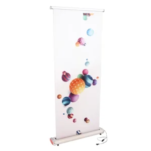 Electric Motorized Scrolling Roll Up Banner Stand Wide Base Retractable Display
