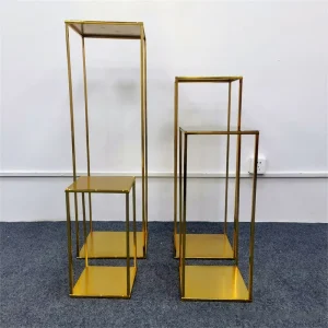 Electroplated Gold Iron Art Frame Wedding Flower Stand Geometric Square