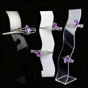 Elegant Stylish Acrylic L Shaped Portable Display Stand with Sign Holder for Hair Clips Jewelry Hairband Rope Storage