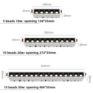 Embedded Aluminum LED Grille Line Light COB Spotlight High CRI 90 4000K/6000K for Ceiling Corridors