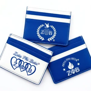 Embossed Leather Greek Letter Card Holder in Royal Blue and White