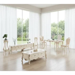 European Classic Solid Wood Dining Table and Chair Set with Black and Gold Furniture