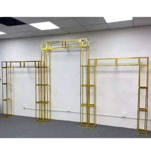 Event Party Decoration Electroplated Gold Square Frame Backdrop Wedding Arch Prop Metal Shelf Stand