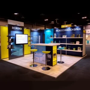 Exhibition Booth with TV Shelf Aluminum Profile Edge-Lit Frameless Tension Fabric Wall Display Stand