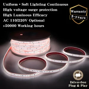Extra Long High Voltage 2835 LED Strip 220V 110V 120 LEDs m 50m 100m Roll IP67 Waterproof High Brightness Flicker Free Dimmable