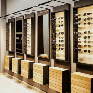 Eyewear Display Cabinet With LED Lighting and Lockable Glass Modern Optical Showcase for Glasses and Sunglasses Retail Stores
