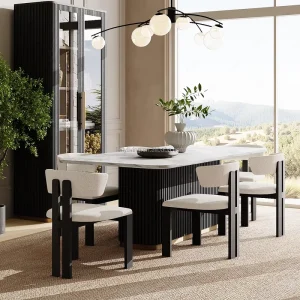 FERLY Luxury Oak Modern Furniture Dining Room Furniture Rectangular Dining Set Open Round Dining Table Set