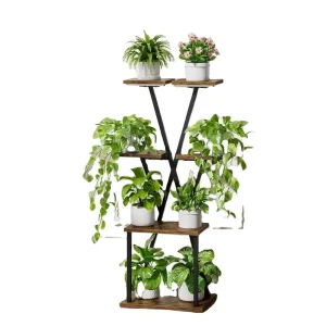 Factory 4 Tier X Shaped Wood Metal Plant Stand Multi Flower Pot Display Rack for Living Room Balcony Corridor
