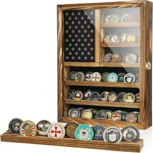 Factory Challenge Coin Display Stand Wall mounted Commemorative Souvenir Coin Organizer Wooden Display Case