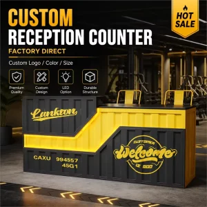 Factory Custom Industrial European Metal Reception Desk with Black Yellow Panel Design for Hotel Mall Front Counter