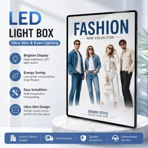 Factory Custom Ultra-Thin LED Backlit Poster Light Box, Aluminum Frame, A1/A2/A3/A4, Shop Mall Restaurant Display