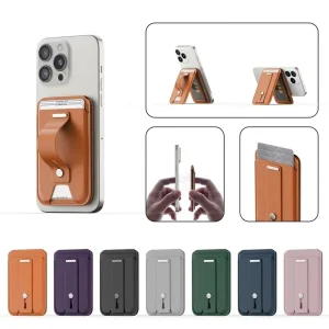 Factory Customized Wrist Strap Pivot Magnetic Card Holder with RFID Shielding PU Leather Business Card Case Stick for Phone