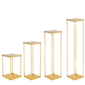 Factory Direct Eco-Friendly Gold Flower Stands Rectangle Table Centerpiece with Square Column Frame for Party Wedding Decoration