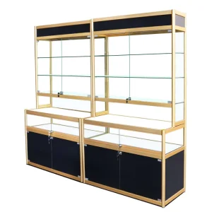 Factory Direct LED Light Multi Layer Gold Aluminum Glass Display Cabinet Retail Store Fixtures Showcase for Sale