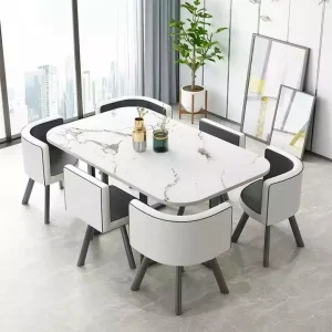 Factory Direct Modern White Dining Table Set with 6 Chairs