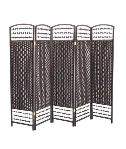 Factory Direct Supply Easy Folding 5 Panels Woven Fiber Folding Screens Room Dividers Living Room Partition Screens