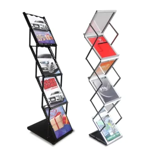 Factory Eco-Friendly Foldable A4 Catalogue Shelf Portable Magazine and Brochure Stand in Metal or Aluminum