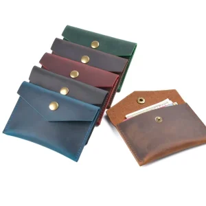 Factory Envelope Business Card Holder Wallet Portable Genuine Leather Coin Purses Simple Business Snap Button Card Holder