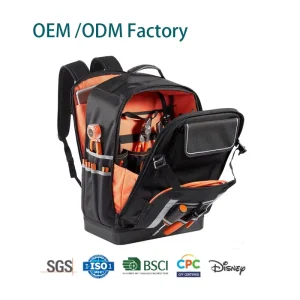 Factory OEM Customized Heavy Duty 50 Pocket Tool Kit Storage Backpack Professional Electrician Tool Bag