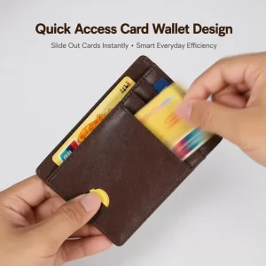 Factory Price Ultra Slim RFID Blocking Card Holder for Men Genuine Leather Front Pocket Wallet with ID Windows
