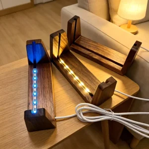 Factory RGB Color Changing U Slot Wooden LED Light Base USB Powered Acrylic Display Stand